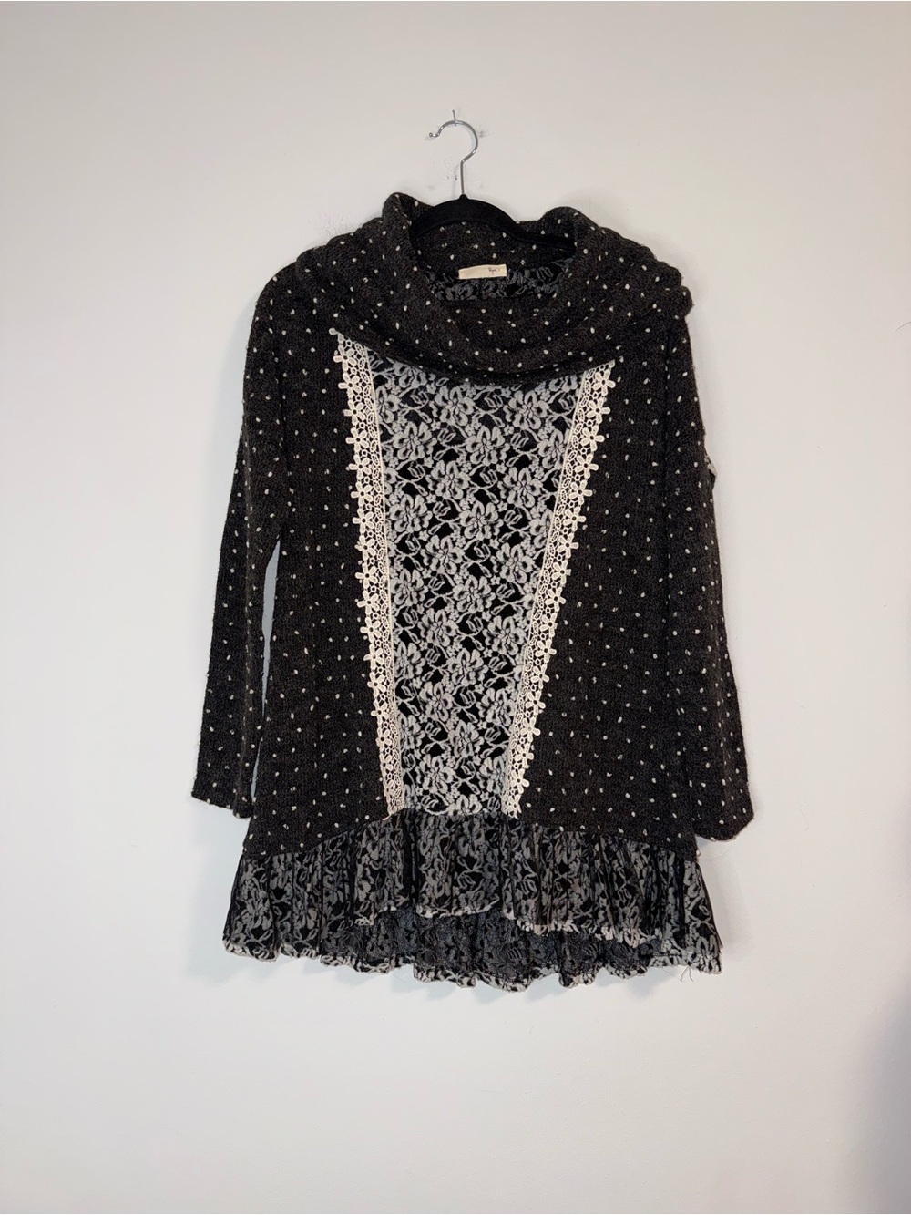 Ryu Crochet Lace Ruffle Polka Dot Cowl Neck Sweater Sz M/L